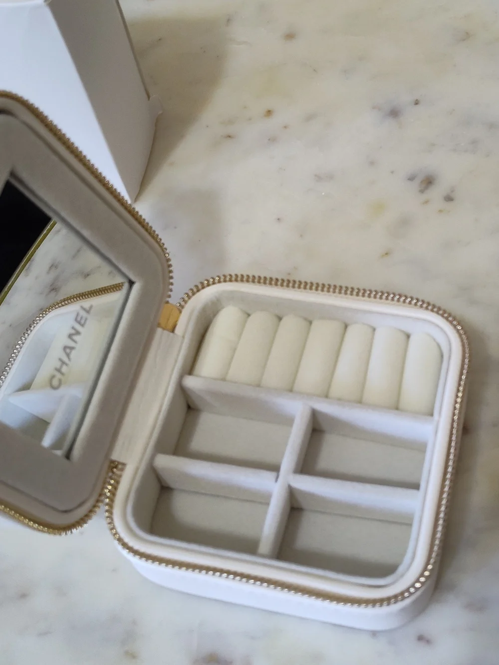 CHANEL Ivory Blue Gold Beauty Celestial Jewelry Travel Case Vanity Organizer NIB
